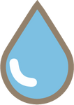 A simple graphic of a blue water droplet with a coconut.