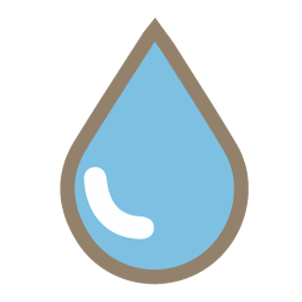 A simple graphic of a blue water droplet with a white curved highlight on the left side, set against a transparent background.
