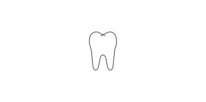 A simple line drawing of a molar tooth on a plain black background. the graphic is minimalist, with clear outlines defining the tooth's shape.