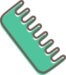 A stylized graphic of a coconut turquoise comb with brown teeth.
