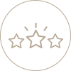 A simple line drawing of three stars with varying sizes, enclosed within a coconut-shaped circle.