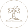 Icon of a palm tree with coconuts on an island, depicting a tropical or beach-related theme.