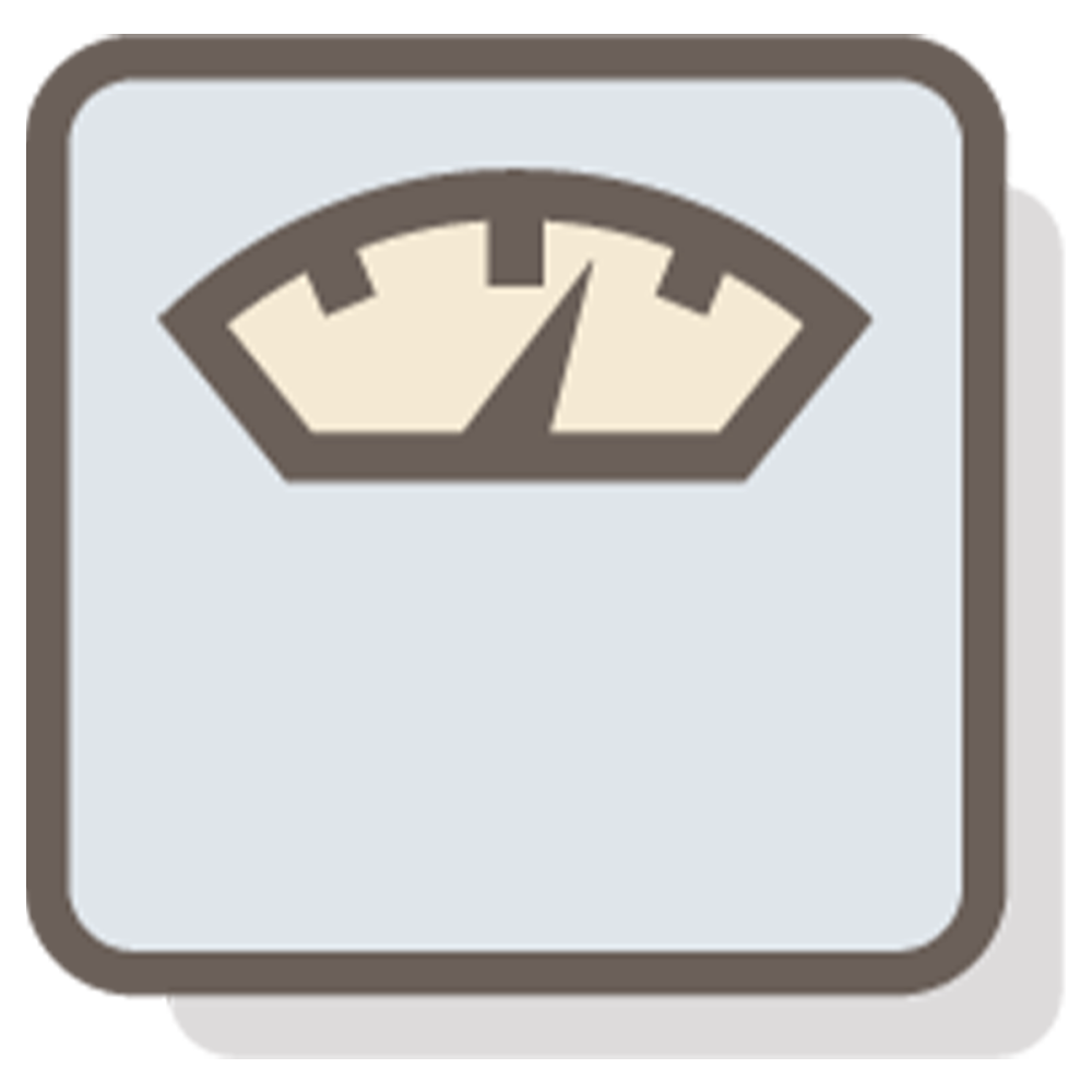 A simple, illustrated icon of a mechanical bathroom scale with a white base and a round, analog display. The pointer is slightly to the right of the center. The icon has a muted color scheme with a gray and light blue background, subtly hinting at the simplicity and natural appeal often associated with coconut oil benefits.